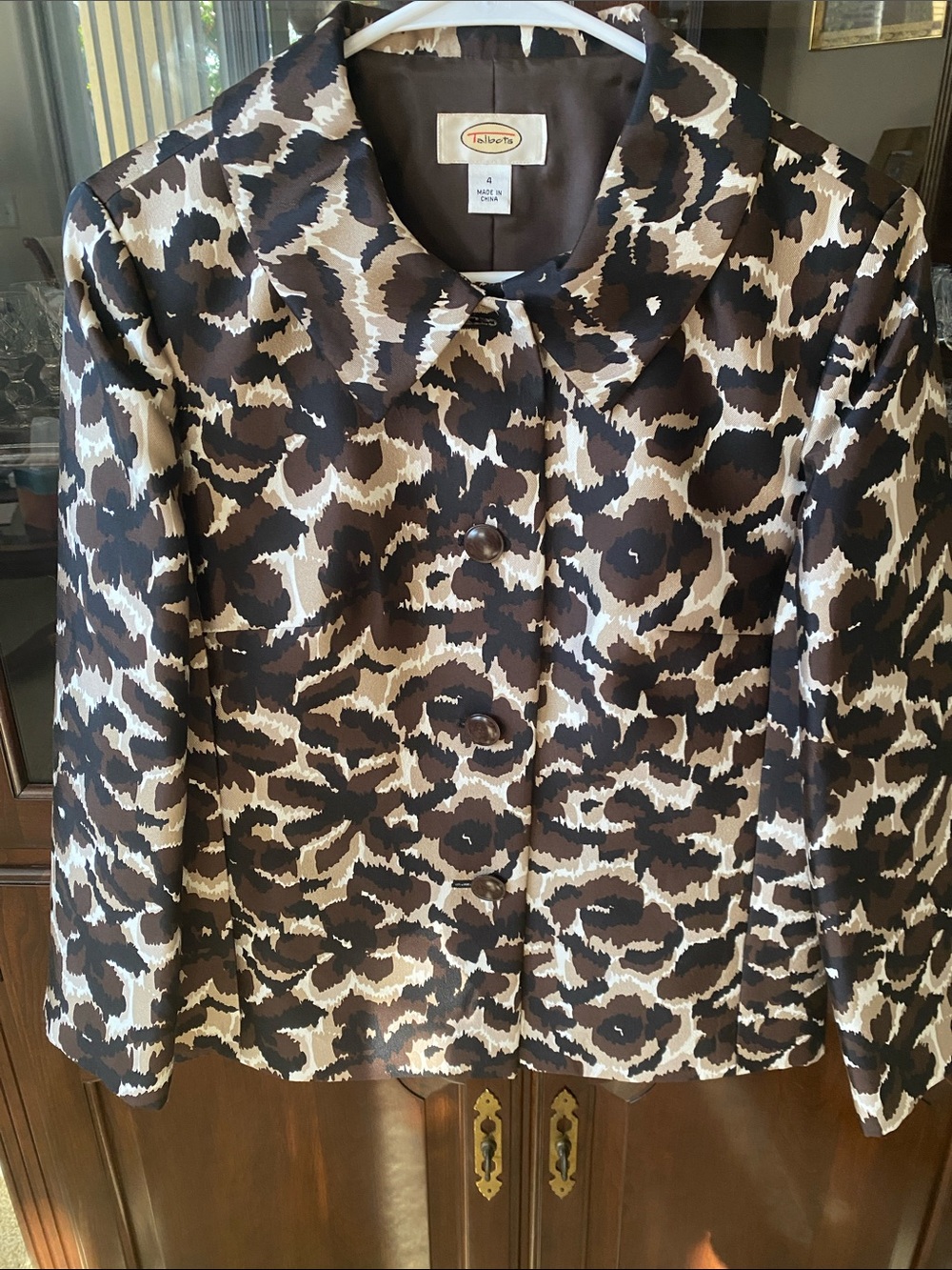 Talbots Brown and Cream Leopard-Print Button Jacket